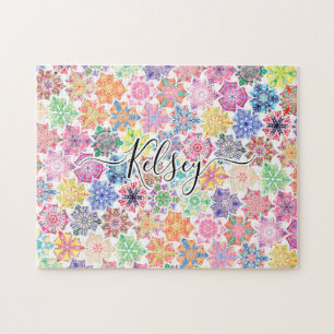 Monogrammed Colourful Boho Mandala Pattern Add Nam Jigsaw Puzzle