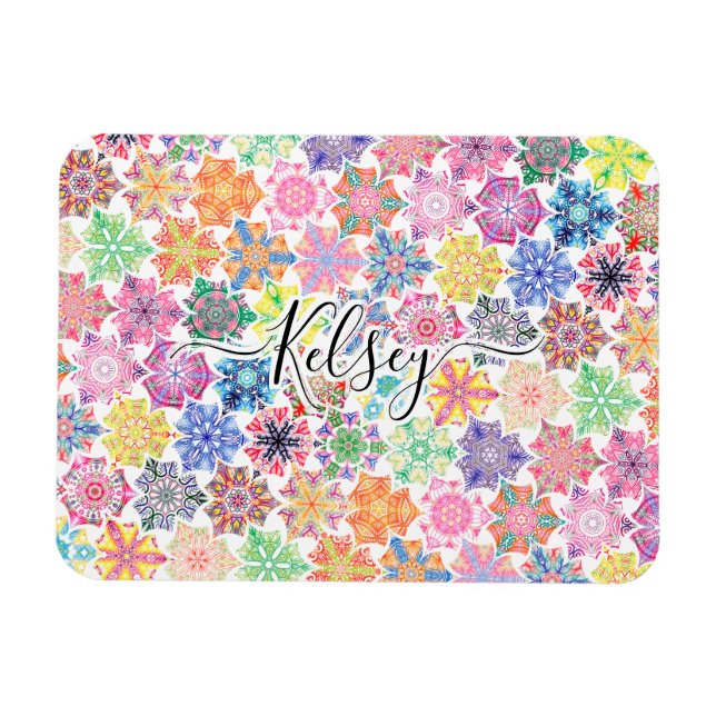 Monogrammed Colourful Boho Mandala Pattern Add Nam Magnet (Horizontal)