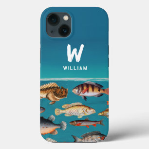 Monogrammed Colourful Fish Under Blue Ocean iPhone 13 Case