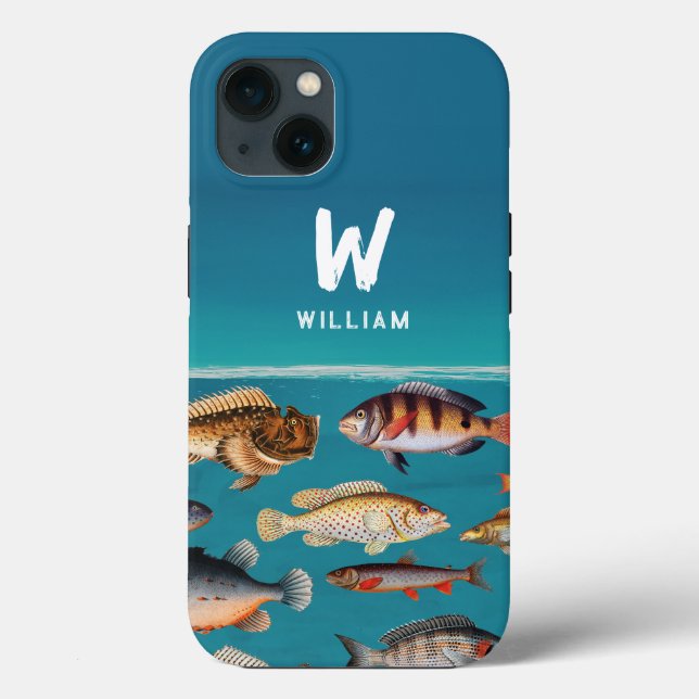 Monogrammed Colourful Fish Under Blue Ocean Case-Mate iPhone Case (Back)