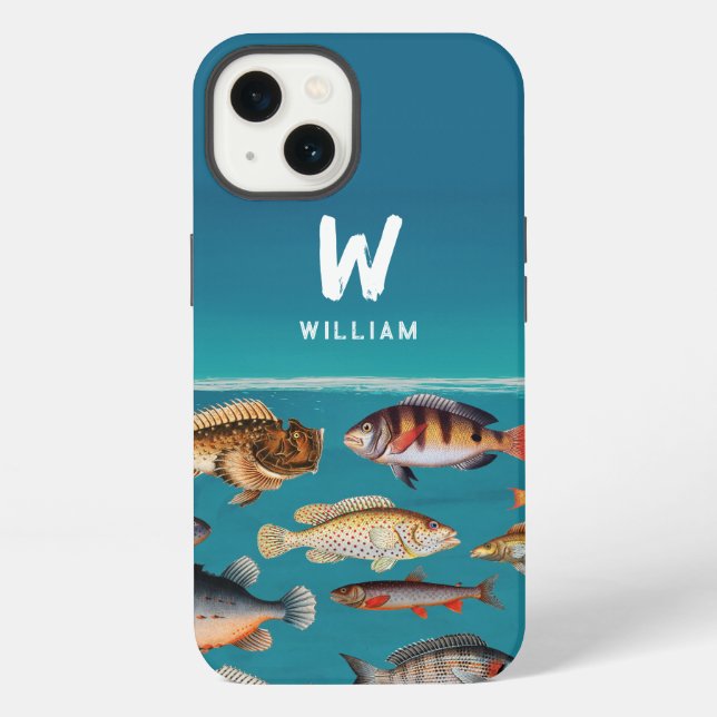 Monogrammed Colourful Fish Under Blue Ocean iPhone Case (Back)