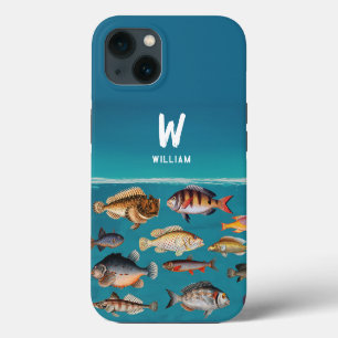 Monogrammed Colourful Fish Under Blue Ocean iPhone 13 Case