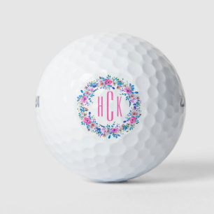 Monogrammed Colourful Flowers Wreath Wreath Design Golf Balls