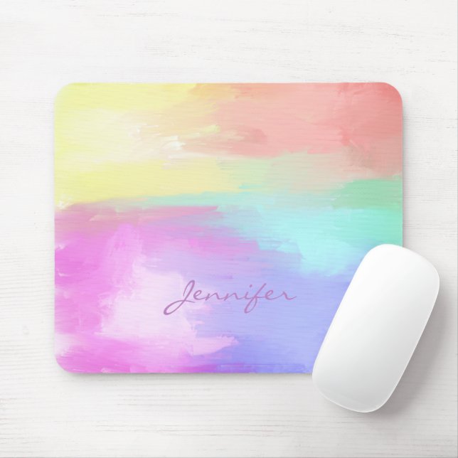 Monogrammed Colourful Oil Paint Brush Strokes Mouse Pad (With Mouse)