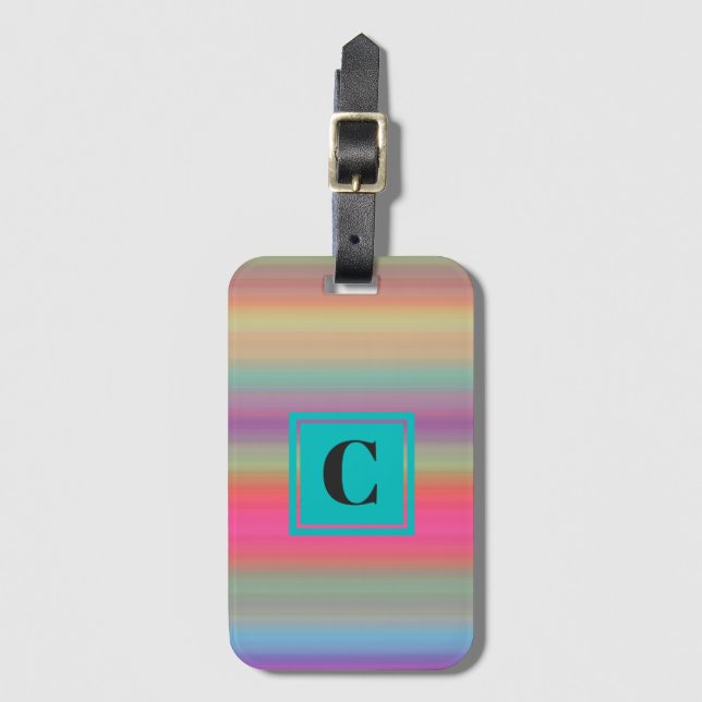 Monogrammed Colourful Stripes Luggage Tag (Front Vertical)