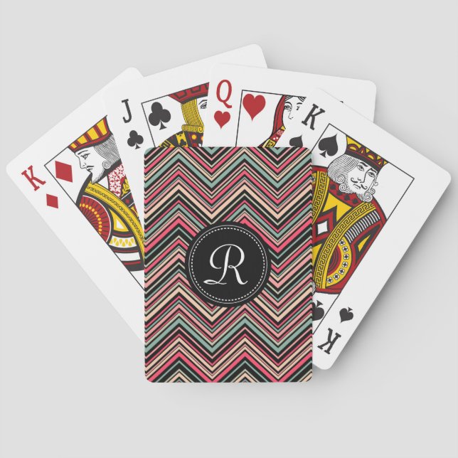 Monogrammed Colourful Tribal Chevron Pattern Playing Cards (Back)