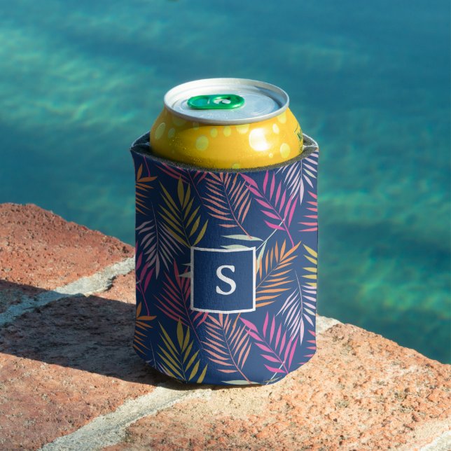 Monogrammed Colourful Tropical Palm leaves   Can Cooler (In Situ Pool)