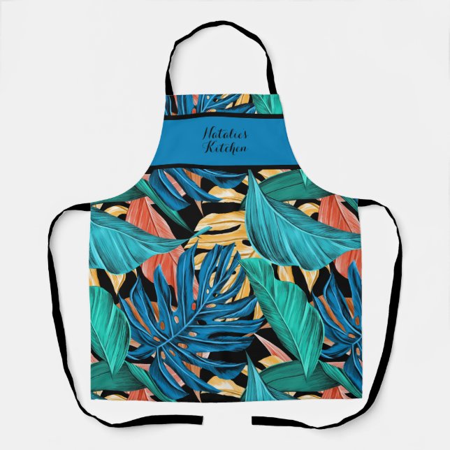 Monogrammed Colourful Tropical Print Kitchen Apron (Front)