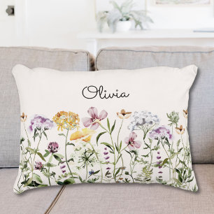 Monogrammed Colourful Wildflower Garden Accent Pillow
