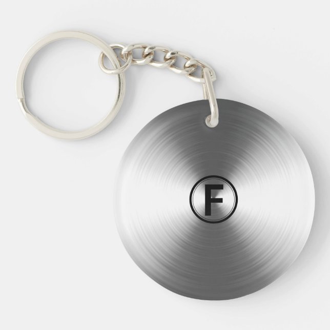 Monogrammed Contemporary Silver Radiant Pattern Keychain (Front)