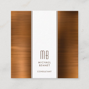 Monogrammed Copper Brown Metallic Foil Consultant Square Business Card