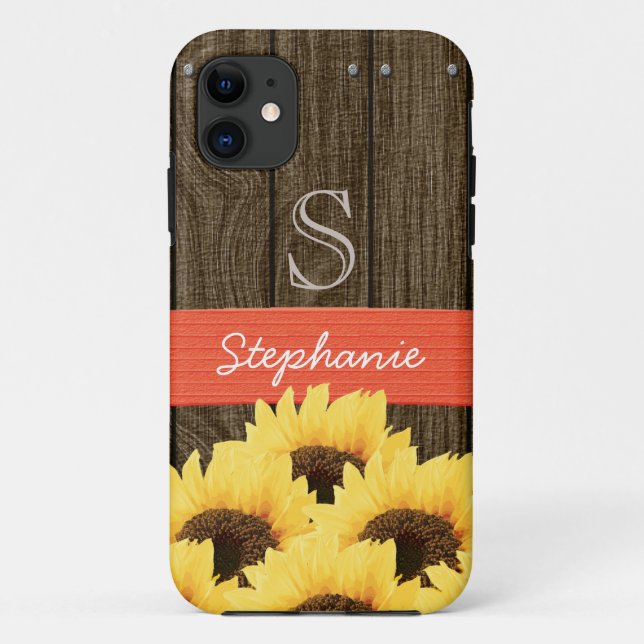 MONOGRAMMED CORAL GREEN RUSTIC SUNFLOWER Case-Mate iPhone CASE (Back)