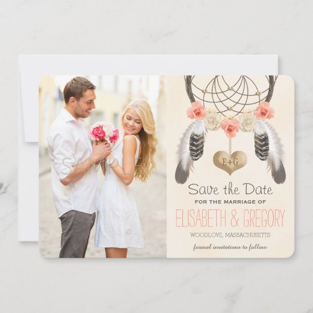 MONOGRAMMED CORAL MINT DREAMCATCHER SAVE THE DATE (Front)