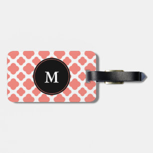 Monogrammed Coral Pink Quatrefoil Pattern Luggage Tag