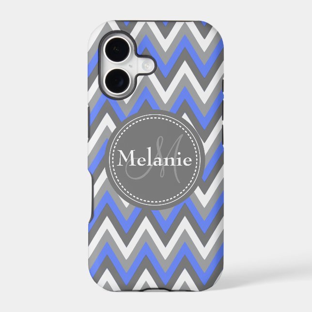 Monogrammed Cornflower Blue & Grey Chevron Pattern (Back)