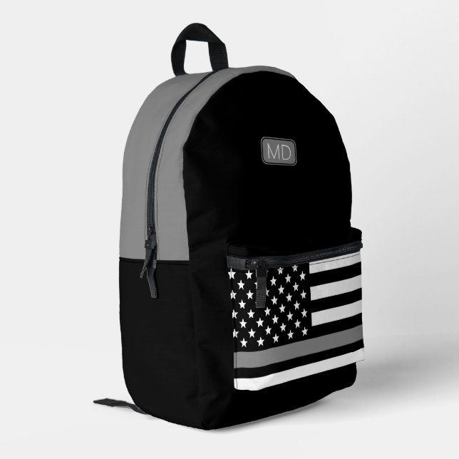 Monogrammed Correctional Officer Thin Silver Line Printed Backpack (Back Corner Left)
