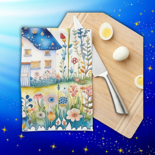 Monogrammed Cottagecore Home with Mushrooms Kitchen Towel