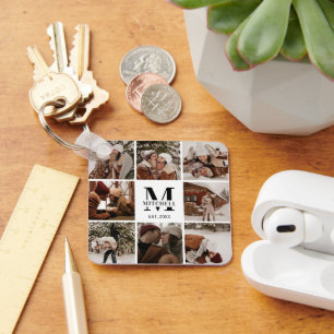 Monogrammed Couple Photo Collage Monogram Gift Keychain