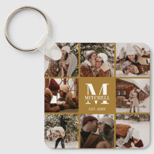 Monogrammed Couple Photo Collage   Monogram Gift Keychain