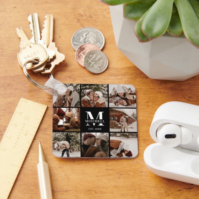 Monogrammed Couple Photo Collage | Monogram Gift Keychain (Desk)
