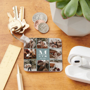 Monogrammed Couple Photo Collage   Monogram Green Keychain