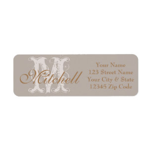 Monogrammed Cream gold return address labels