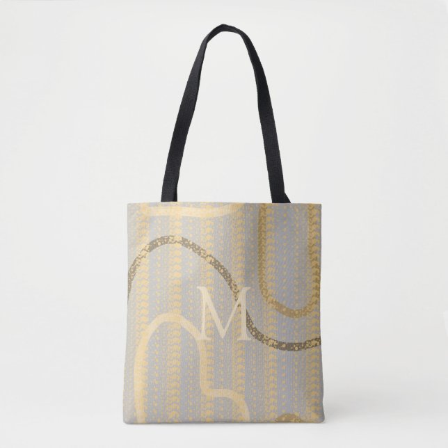 Monogrammed Cream Grey Gold Abstract Pattern  Tote Bag (Front)