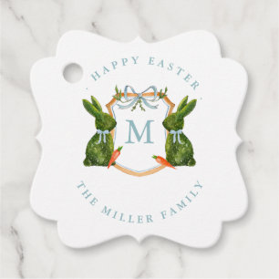 Monogrammed Crest Topiary Bunny Easter  Favour Tags