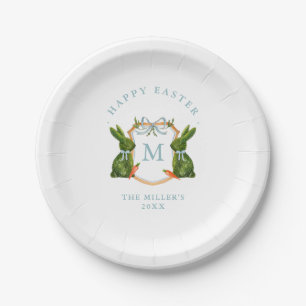 Monogrammed Crest Topiary Bunny Easter  Paper Plate