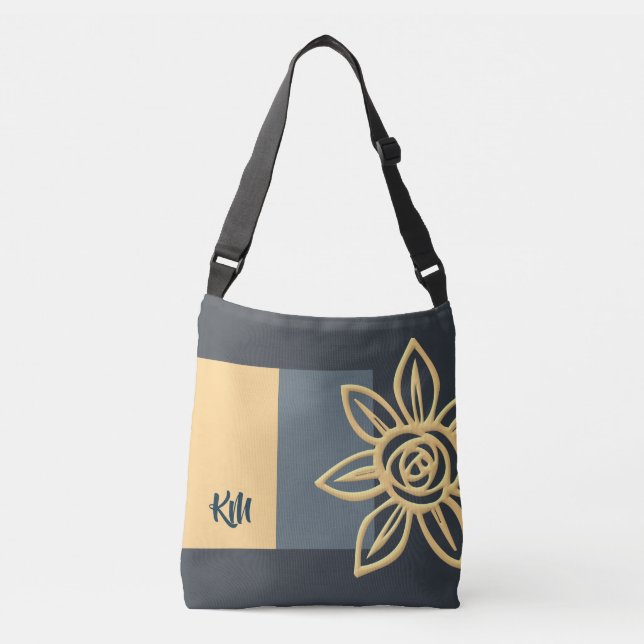 Monogrammed Crossbody Bag w/Huge Yellow Flower (Front)