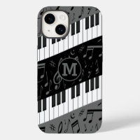 Monogrammed curve piano keys and musical notes