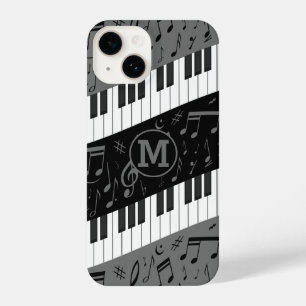 Monogrammed curve piano keys and musical notes iPhone 14 case