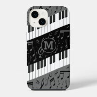 Monogrammed curve piano keys and musical notes