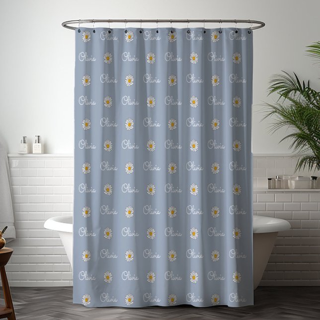 Monogrammed Custom Name White Daisy Floral Pattern (In situ bathroom)