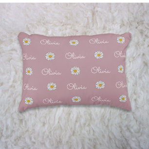 Monogrammed Custom Name White Daisy Floral Pattern Accent Pillow