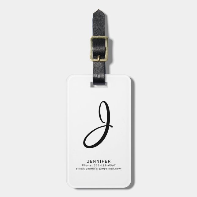 Monogrammed Custom Text White Luggage Tag (Front Vertical)