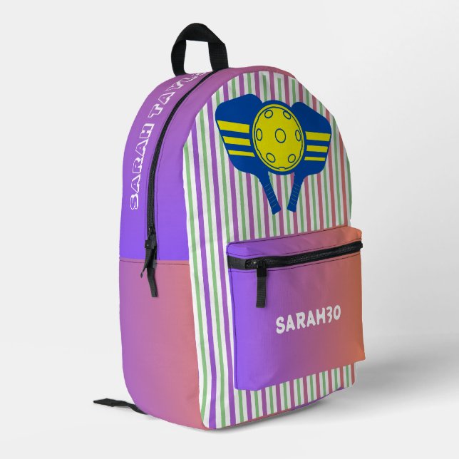 Monogrammed cute and fun gredient and stripes printed backpack (Back Corner Left)