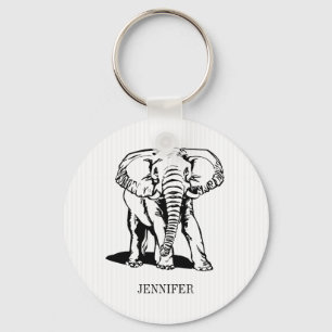 Monogrammed Cute Black Elephant Keychain