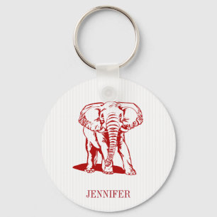 Monogrammed Cute Dark Red Elephant Keychain