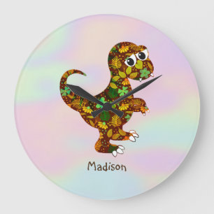 Monogrammed Cute Dinosaur Large Clock