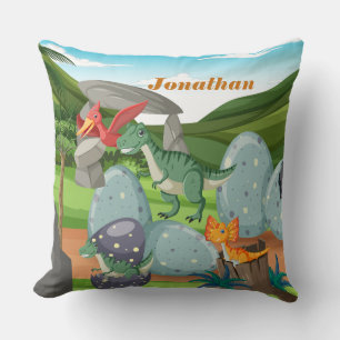 Monogrammed cute Dinosaurs Birthday watercolor boy Throw Pillow