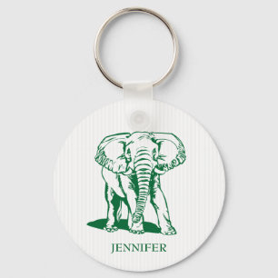 Monogrammed Cute Hunter Green Elephant Keychain