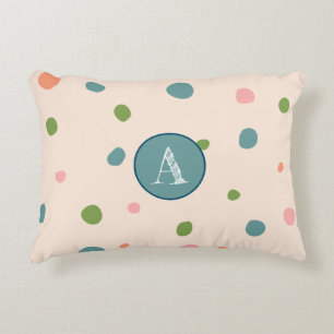 Monogrammed cute initial polka dots pink girl accent pillow
