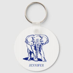 Monogrammed Cute Navy Blue Elephant Keychain