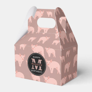 Monogrammed Cute Pink Pig Pattern Birthday Favor Box