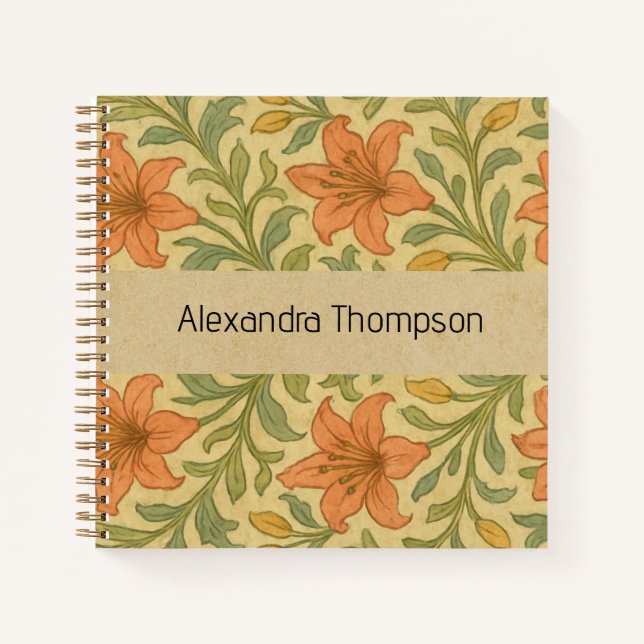 Monogrammed cute rustic kraft paper William Morris Notebook (Front)