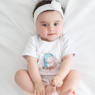 Monogrammed Cute Watercolor Smiling Unicorn Baby Bodysuit