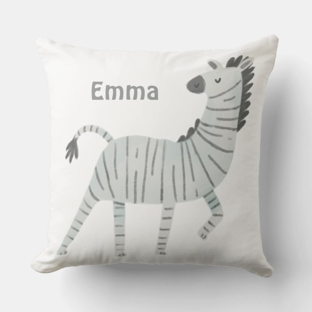 Monogrammed cute zebra nursery decor white grey  throw pillow (Front)
