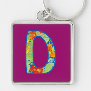 Monogrammed D, Ditsy Floral Pattern Keychain