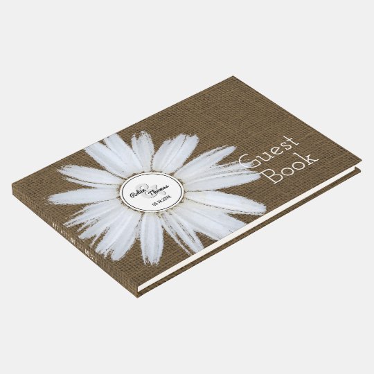Monogrammed Daisy | Burlap Country Rustic Wedding Guest Book